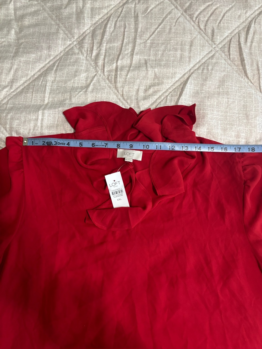 LOFT Deep Red Ruffle V-Neck Blouse - Picture 6 of 9